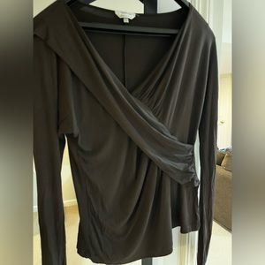 MaxMara Brown Wrap Front V Neck Long Sleeve Top. Made in Italy. Size M.